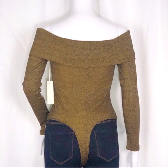 Capulet Wells Bronze Cross-Over Off Shoulder Long Sleeves Thong Bodysuit Sz Sm - Picture 11 of 16
